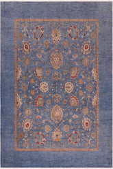 handmade Traditional Kafkaz Blue Tan Hand Knotted RECTANGLE 100% WOOL area rug 8 x 10